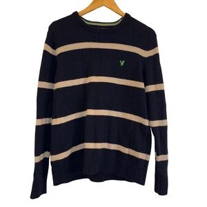 Vintage American Eagle Outfitters Mens Striped Crew Neck Sweater L/G Green Logo